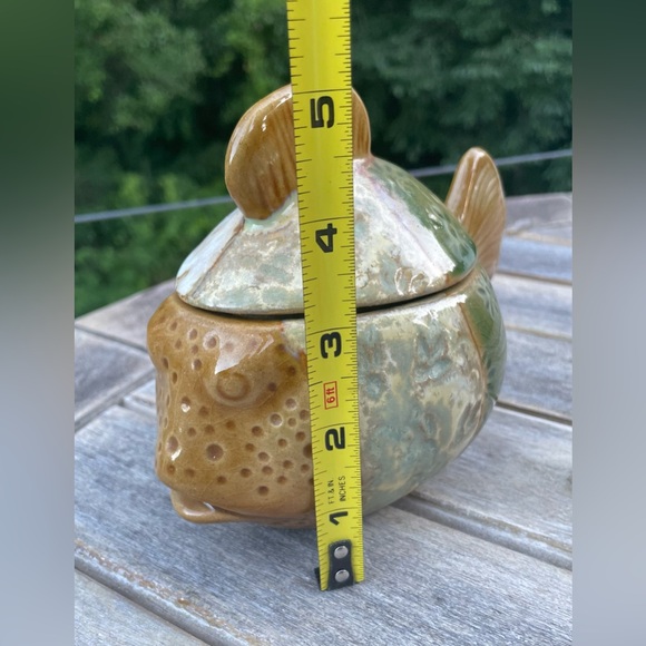 Pier 1 Imports Fish Stoneware Pottery Lidded Jar / Candy Dish - Picture 7 of 8
